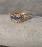 15ct gold Victorian diamond and blue sapphire rin
