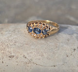 15ct gold Victorian diamond and blue sapphire rin