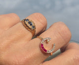 15ct gold Victorian diamond and blue sapphire rin