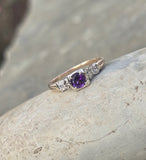 14k gold two tone amethyst and diamond antique estate ring