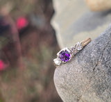 14k gold two tone amethyst and diamond antique estate ring