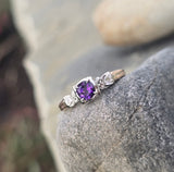 14k gold two tone amethyst and diamond antique estate ring