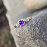 14k gold two tone amethyst and diamond antique estate ring