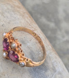 15ct gold Victorian pearl & garnet antique vintage estate ring