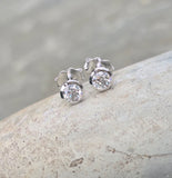 14k white gold bezel set European cut diamond studs earrings - .56ct tw