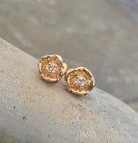 14k gold diamond floral flower estate studs