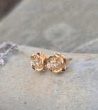 14k gold diamond floral flower estate studs