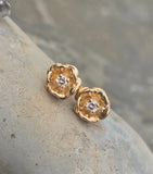 14k gold diamond floral flower estate studs