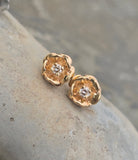 14k gold diamond floral flower estate studs