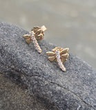 14k gold diamond dragonfly stud earrings - new