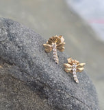 14k gold diamond dragonfly stud earrings - new