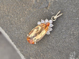 14k gold natural topaz and diamond estate necklace pendant