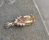 14k gold natural topaz and diamond estate necklace pendant