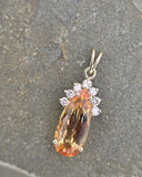 14k gold natural topaz and diamond estate necklace pendant