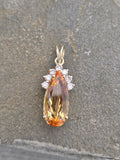 14k gold natural topaz and diamond estate necklace pendant