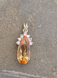 14k gold natural topaz and diamond estate necklace pendant