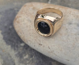 18k gold cabochon Black Onyx estate ring