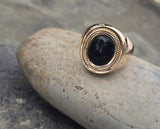 18k gold cabochon Black Onyx estate ring