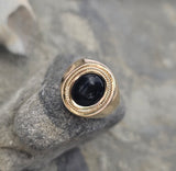 18k gold cabochon Black Onyx estate ring