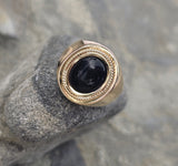 18k gold cabochon Black Onyx estate ring