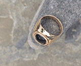 18k gold cabochon Black Onyx estate ring