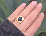 18k gold cabochon Black Onyx estate ring