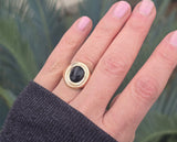 18k gold cabochon Black Onyx estate ring