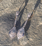 18ct gold two tone Art Deco diamond and sapphire earrings dangle drops