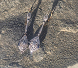 18ct gold two tone Art Deco diamond and sapphire earrings dangle drops