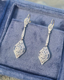 18ct gold two tone Art Deco diamond and sapphire earrings dangle drops