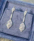 18ct gold two tone Art Deco diamond and sapphire earrings dangle drops