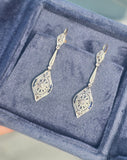 18ct gold two tone Art Deco diamond and sapphire earrings dangle drops