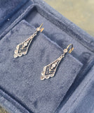 platinum top & 18ct gold two tone Art Deco diamond and sapphire earrings dangle drops