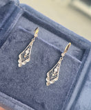 platinum top & 18ct gold two tone Art Deco diamond and sapphire earrings dangle drops