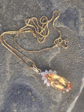 14k gold natural topaz and diamond estate necklace pendant