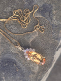 14k gold natural topaz and diamond estate necklace pendant