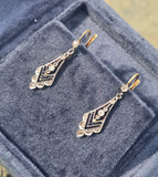 platinum top & 18ct gold two tone Art Deco diamond and sapphire earrings dangle drops