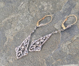 platinum & 18ct two tone diamond antique dangle earrings