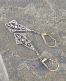 platinum & 18ct two tone diamond antique dangle earrings