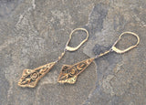 platinum & 18ct two tone diamond antique dangle earrings