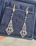 platinum & 18ct two tone diamond antique dangle earrings
