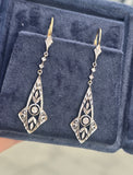 platinum & 18ct two tone diamond antique dangle earrings