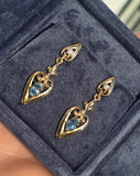 14k gold aquamarine and diamond estate earrings