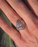 14k white gold diamond estate curved tiara band - guard