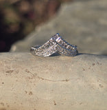 14k white gold diamond estate curved tiara band - guard