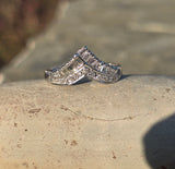 14k white gold diamond estate curved tiara band - guard