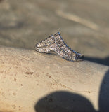 14k white gold diamond estate curved tiara band - guard