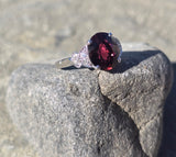 Platinum pink tourmaline & diamond estate Deco ring