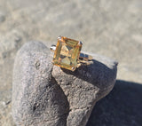 10k gold Deco emerald cut Citrine estate ring