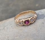 18ct gold Edwardian ruby and diamond antique ring band - hallmarked